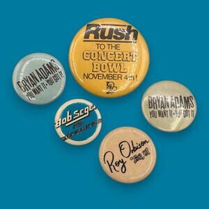 Vintage Rock & Roll Pinback Collection Rush Bryan Adams Roy Orbison Bob Seger